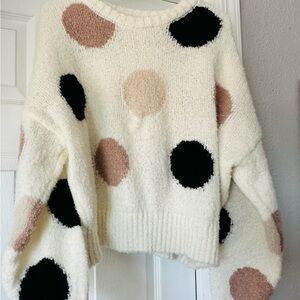 Blu Pepper Cream Sweater with Black and Brown Polka Dots